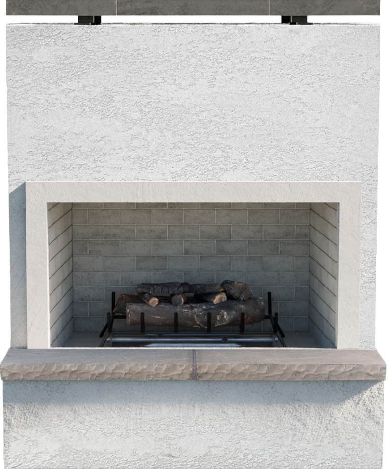Cal Flame Monterey outdoor gas fireplace stucco with tile trim and bottom mantel