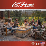 Cal Flame outdoor gas fire pit tables in an outdoor living setting