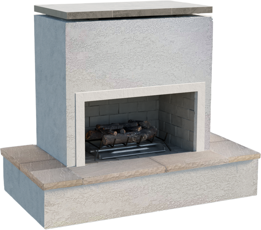 Cal Flame Sahara widebody outdoor gas fireplace with wrap-around mantel and tile