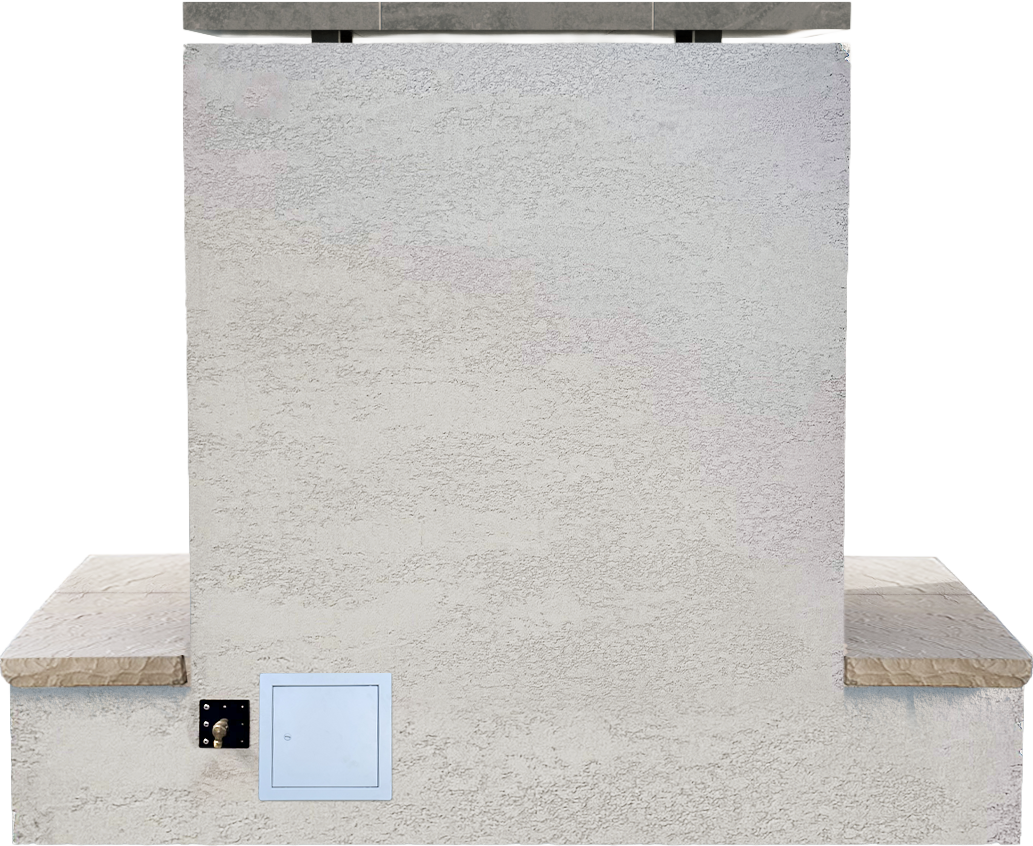 Cal Flame Sahara outdoor gas fireplace back and tile detail