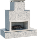 Cal Flame Tahiti outdoor gas fireplace stucco with tile trim and wrap-around mantel